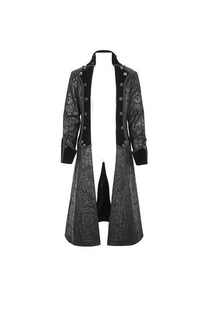 Men's Gothic Coat with Totem Print and Long Cut