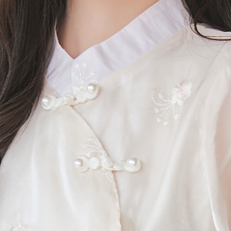 Chemise Hanfu vintage à boucle et jupe plissée avec broderie de grue rose