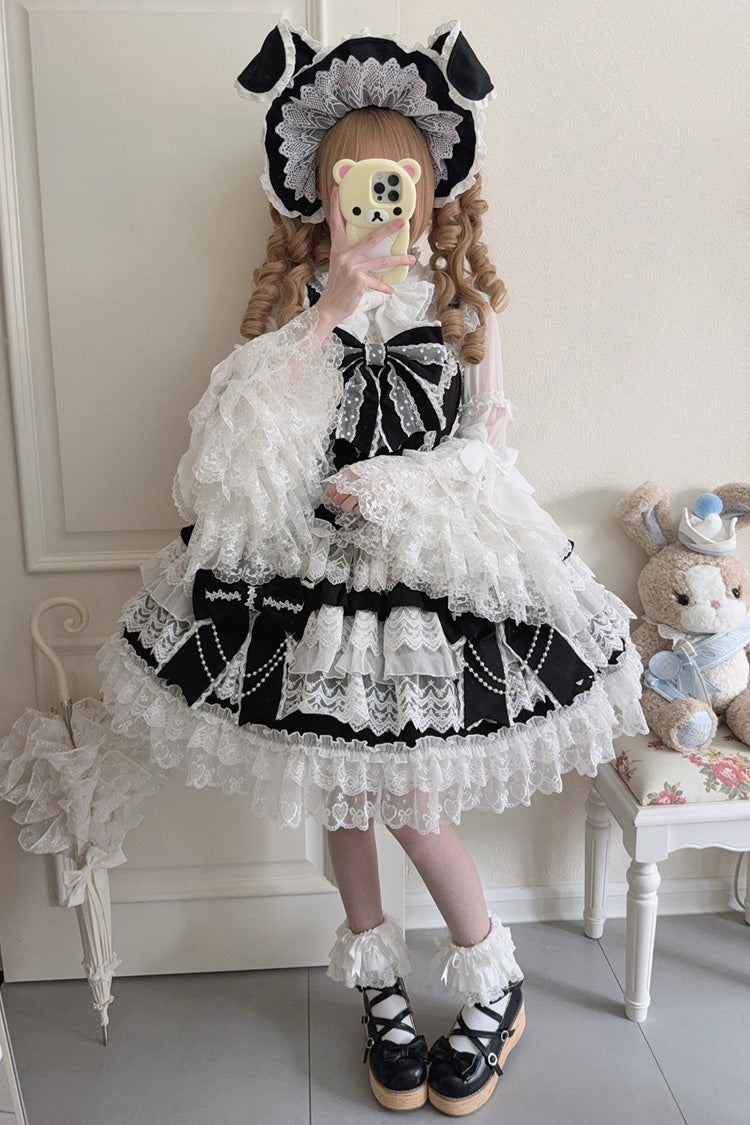 Knot of the Crossed Heart Sleeveless Multi-Layered Ruffle Hanayome Cardigan Bowknot Lace Lace-Up Sweet Lolita Jsk Dress