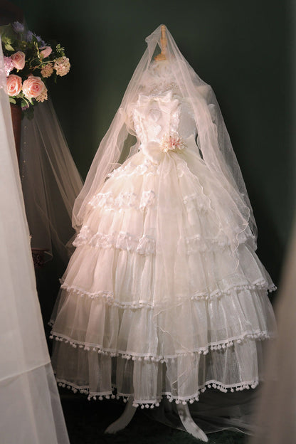 Ivory Ruffled Bow Pearl Decorated Lolita JSK Full Set