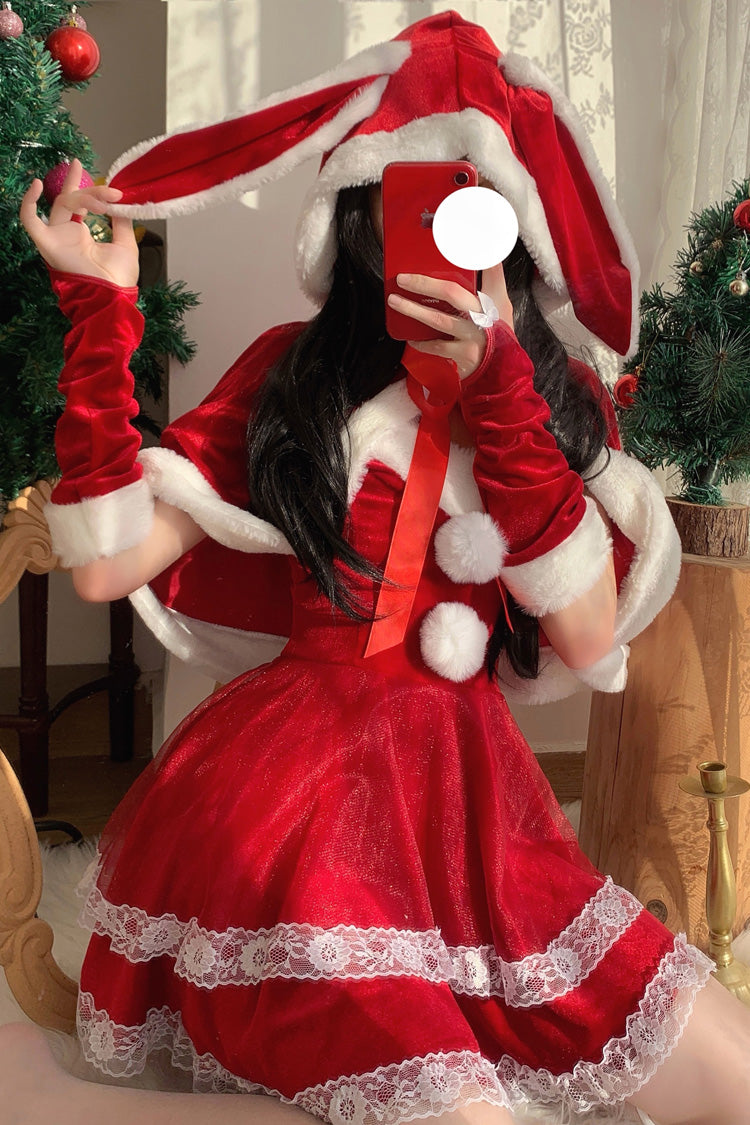 Japanese New Year Double-Layered Lace Bowknot Strapless Lolita Dress