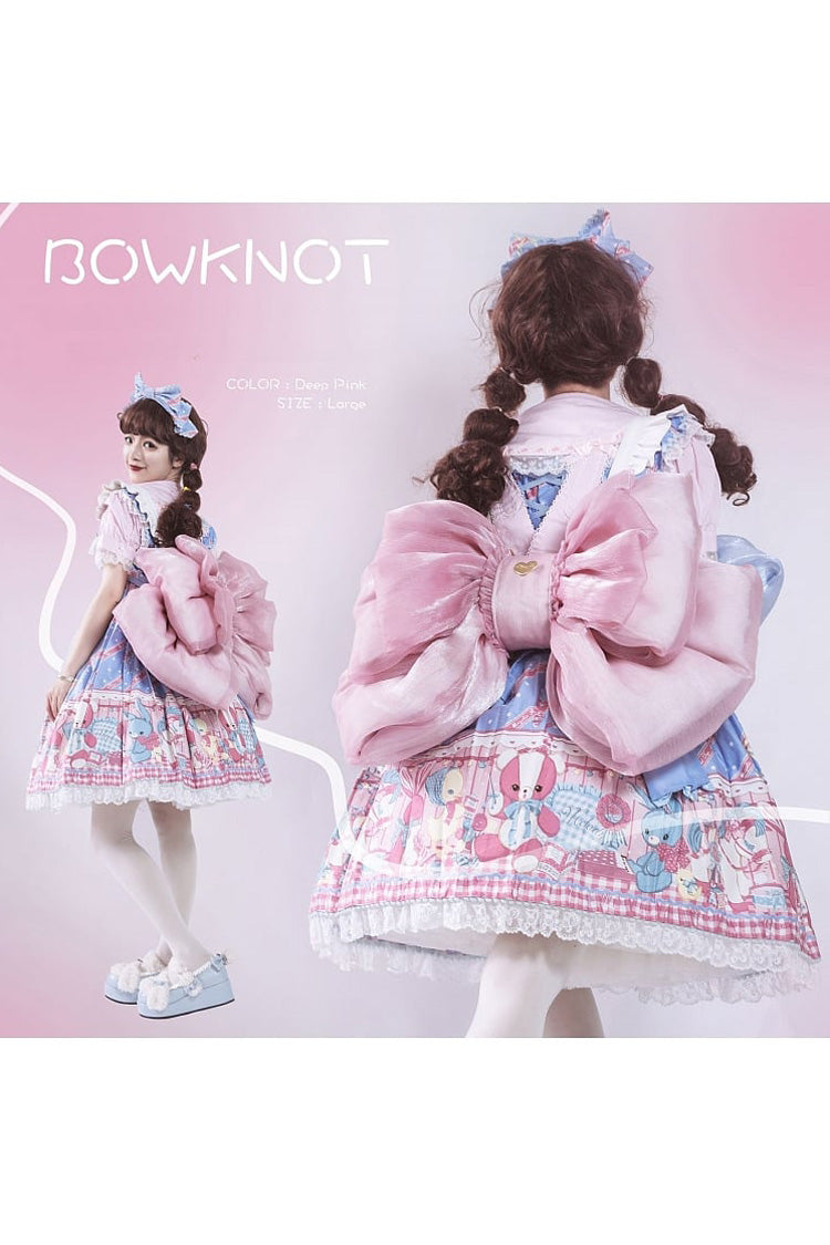 Grand sac à dos lolita rose avec nœud papillon