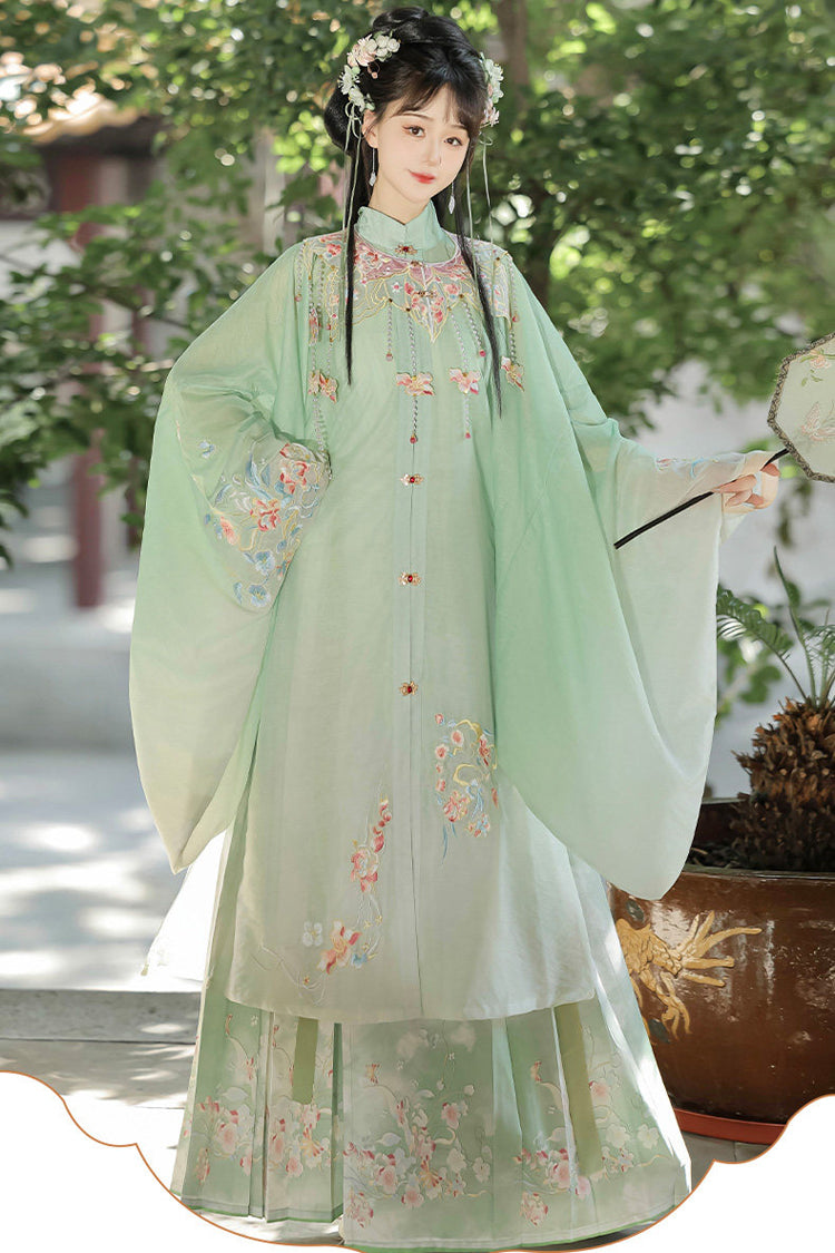 Emerald High-Waist Embroidered Hanfu Set - Spring Scenery