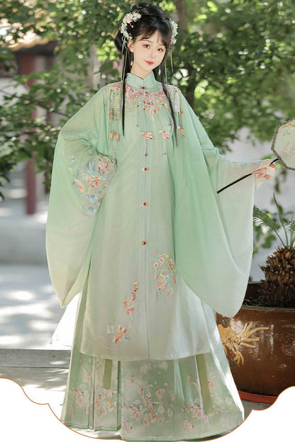 Emerald High-Waist Embroidered Hanfu Set - Spring Scenery