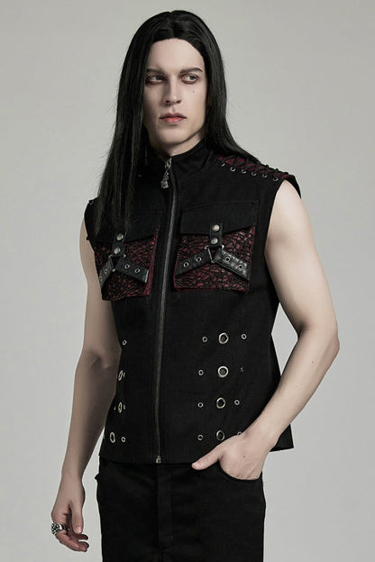 Stitching Slim Punk Vest with Stand Collar