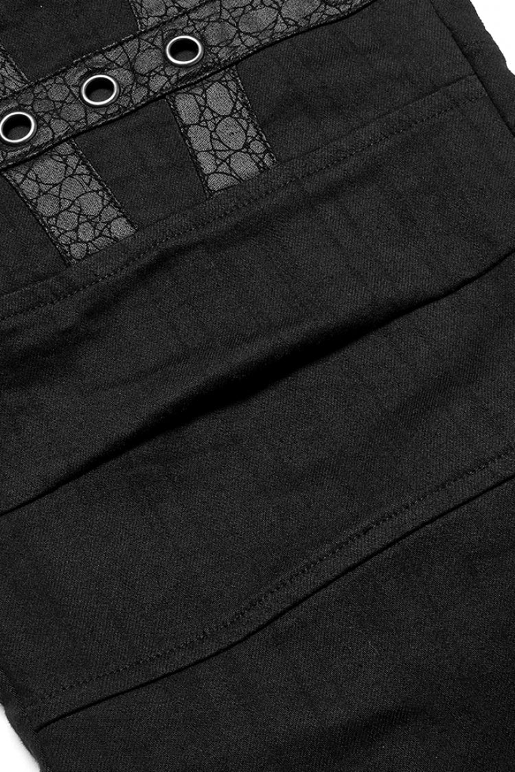 Steampunk Men's Trousers with Faux Leather Stitching and Metal Buttonhole