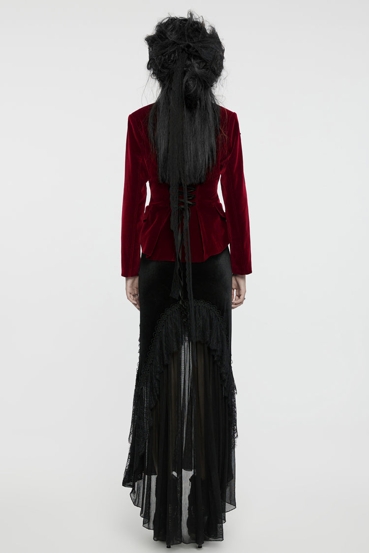 Crimson Swallowtail Velvet Long Sleeve Women's Goth Jacket