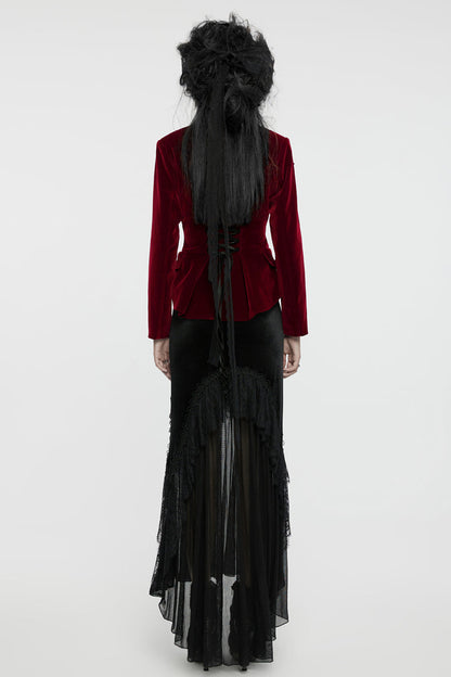 Crimson Swallowtail Velvet Long Sleeve Women's Goth Jacket