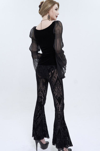 Punk Women's Flared Trousers with Elastic Waist and Flocked Jacquard Fabric