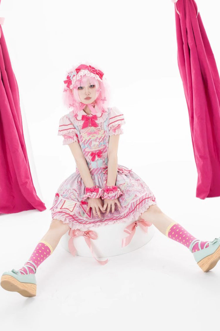 Candy-Park Print Ruffled Bowknot Strap Lolita Dress in Two Colors