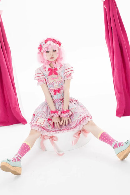 Candy-Park Print Ruffled Bowknot Strap Lolita Dress in Two Colors