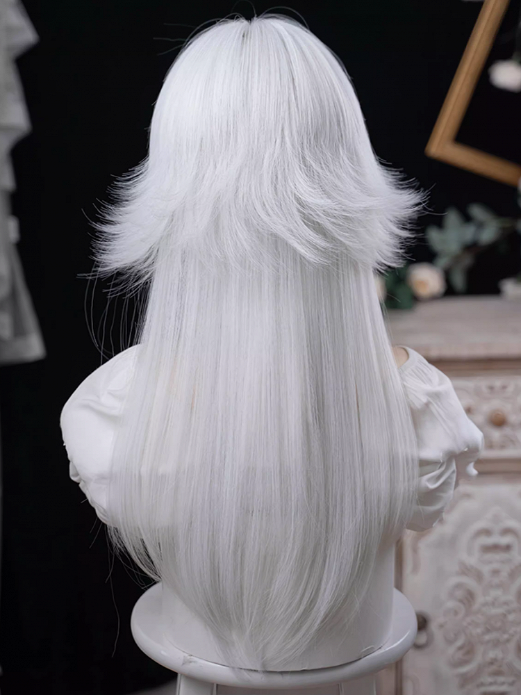 White 64CM Length Wig With Full Bangs