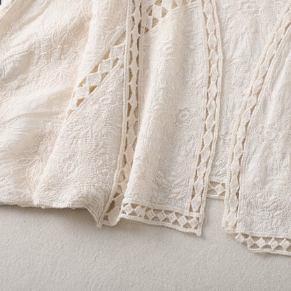 Set Split Ruffled Dress Out Slip Hollow Cardigan