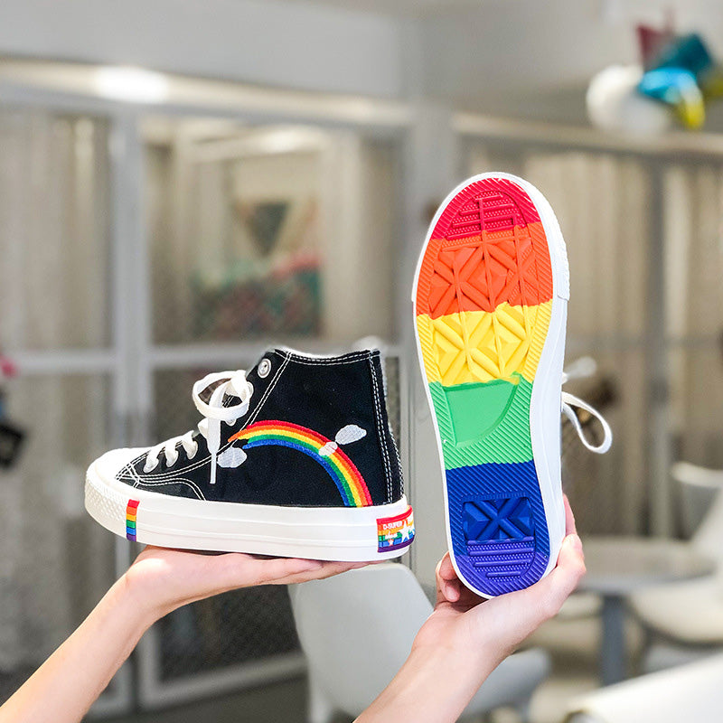 Stylish Rainbow Print High Top Canvas Shoes