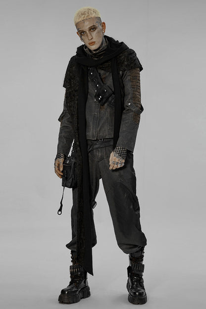 Ripped Hooded Black Asymmetric Gothic Scarf for Men