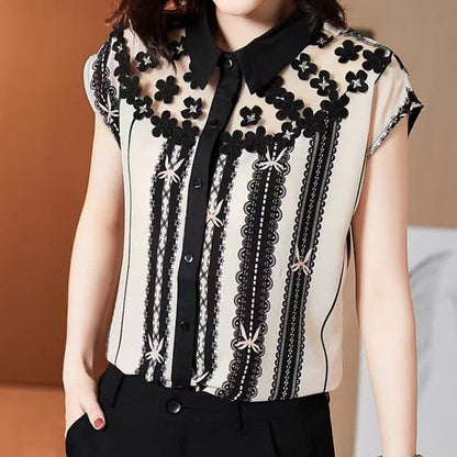 T-Shirt Mesh Casual Belted Print Chiffon Shorts Stripe