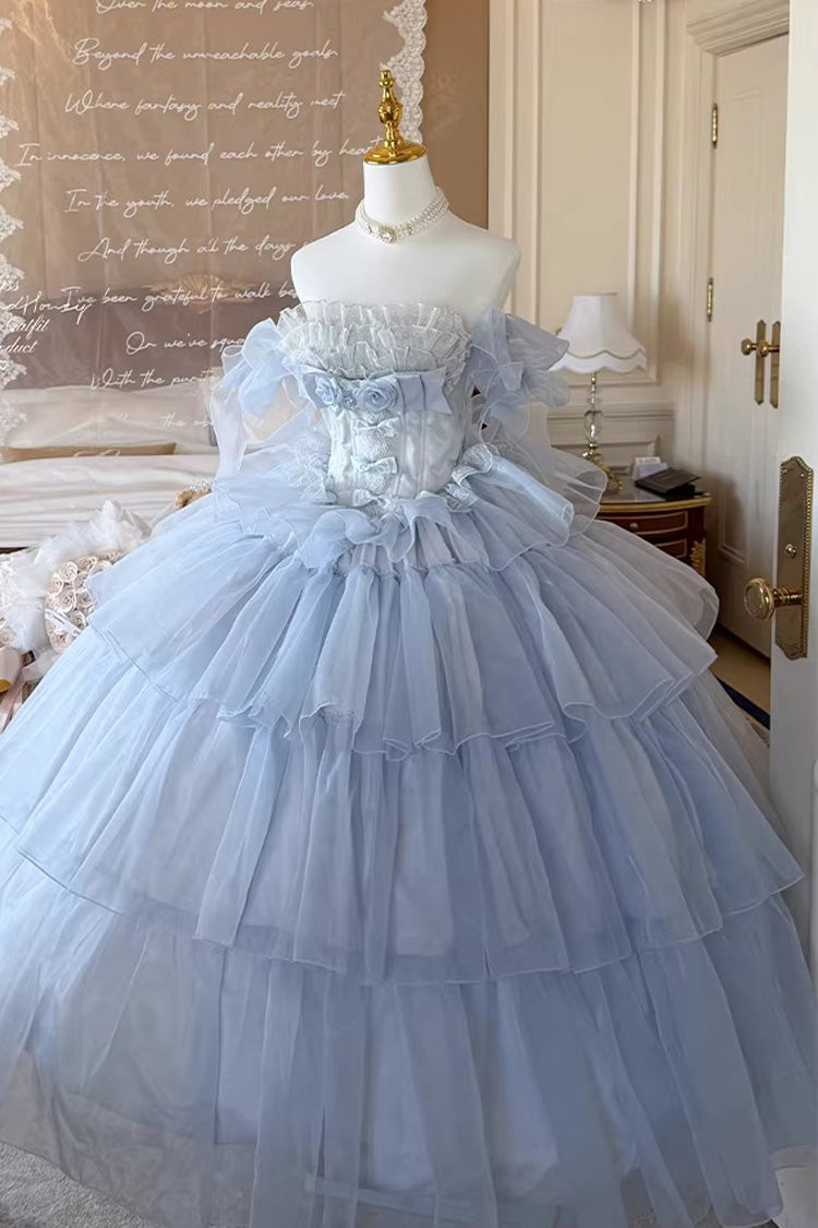 Multi-Layered Sleeveless Dress with Hanayome Bow and Ruffles