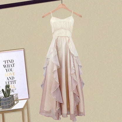 Two Pieces A-line Flouncing Knit Slip Dress Cross Sweater