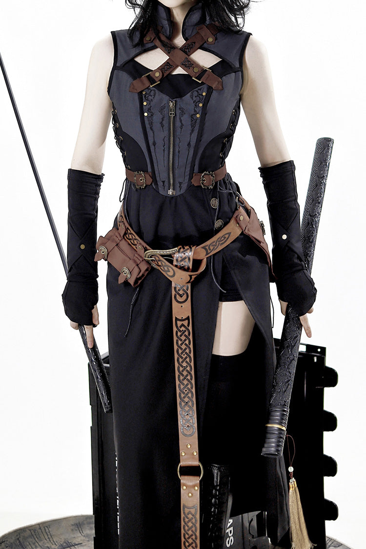 Ebony and Grey Phantom of the Night Sleeveless Lace Up Fashion Gothic Punk Lolita Dress