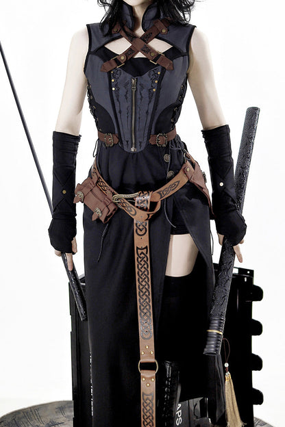 Ebony and Grey Phantom of the Night Sleeveless Lace Up Fashion Gothic Punk Lolita Dress