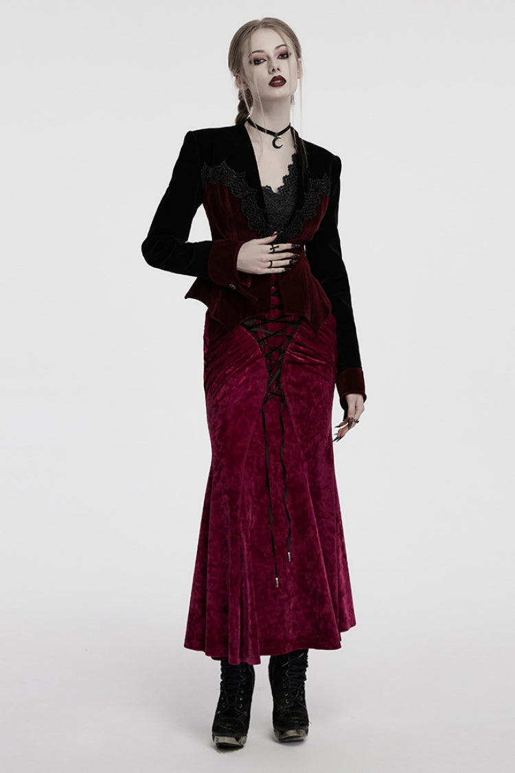 Floral Embroidery Lace-Up Gothic Jacket for Women