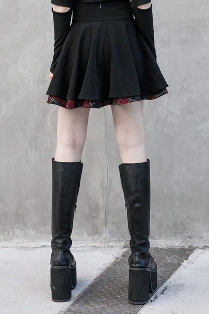 Red Plaid Pleated Skirt with Punk Attitude