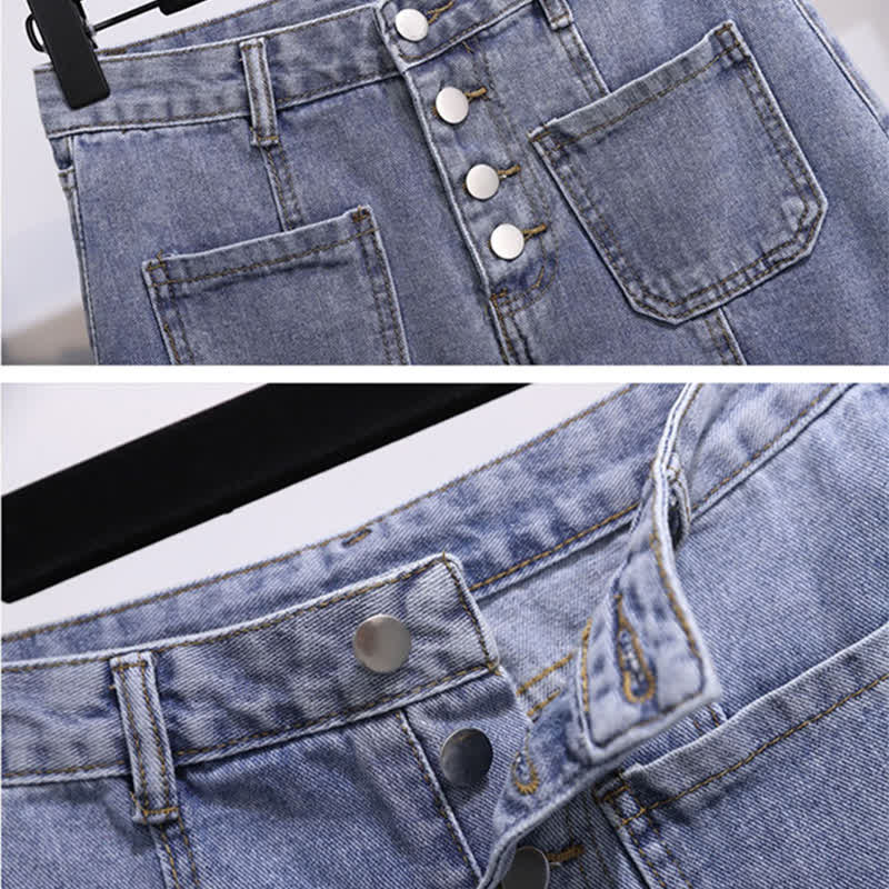 High T-Shirt Denim Skirt Bowknot Waist Knitted
