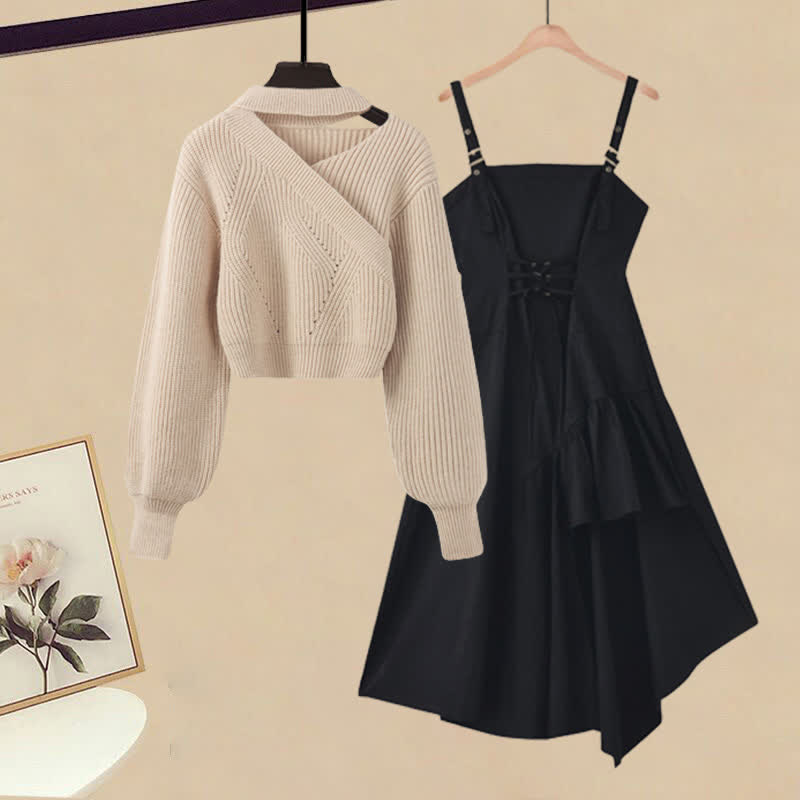 Slip Color Up Dress Lace Sweater Irregular Pure