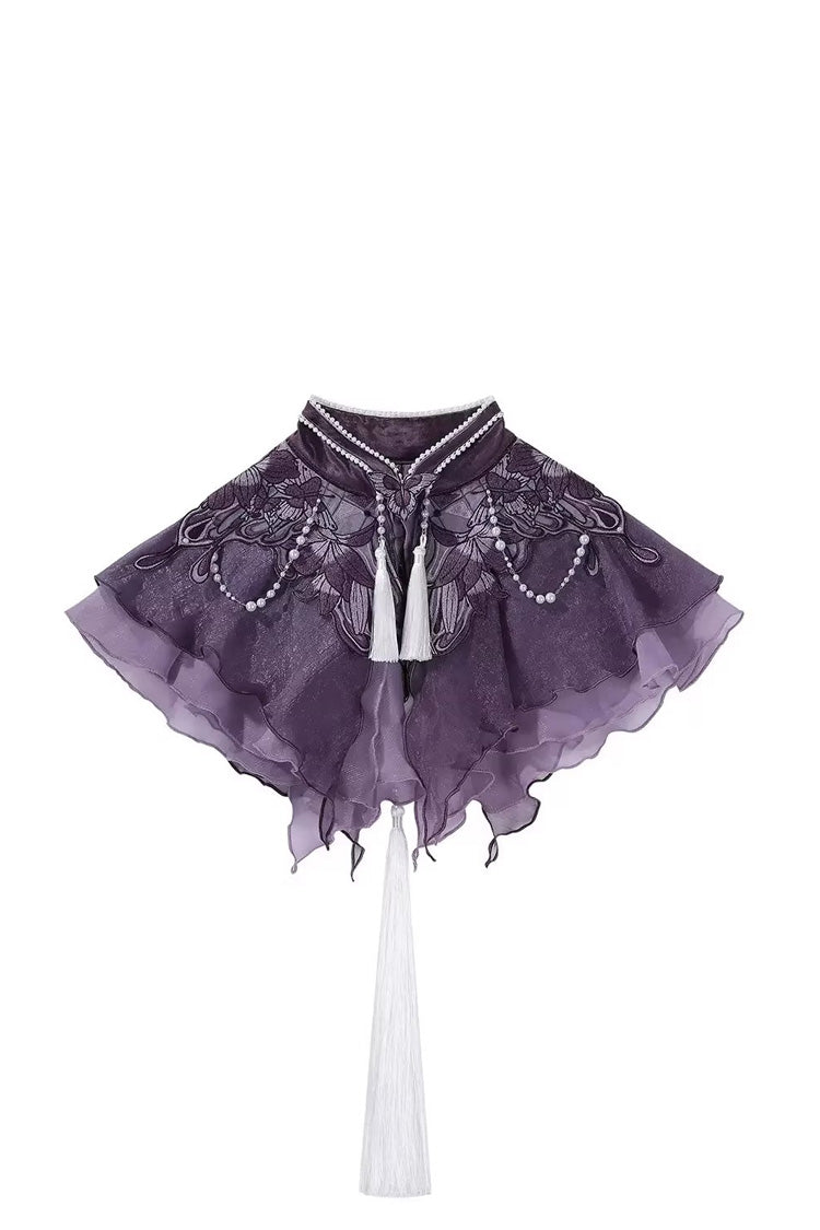 Embroidered Pearl Gothic Jumper Dress Set - Purple