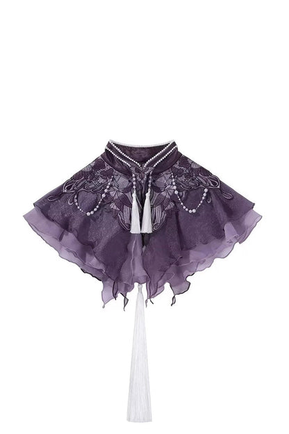 Embroidered Pearl Gothic Jumper Dress Set - Purple