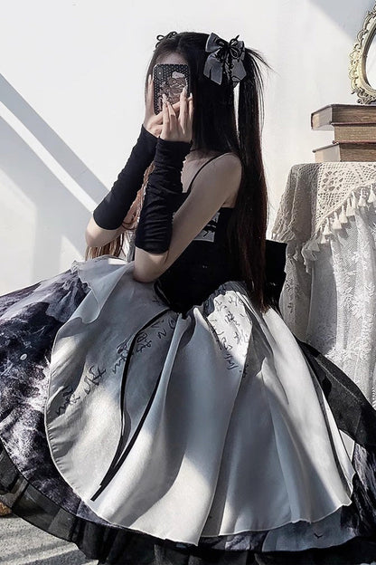 Ombre Ink Wash Ruffle Lolita JSK Ensemble