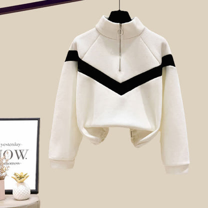 Sweatshirt Draw Zipper Pocketed String Pants Casual