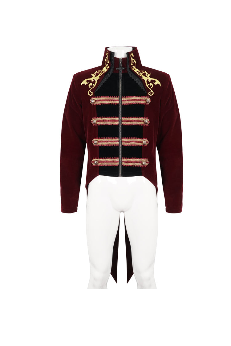 Crimson Totem Embroidered Swallowtail Men's Goth Coat