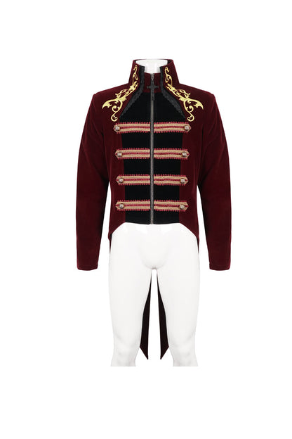 Crimson Totem Embroidered Swallowtail Men's Goth Coat