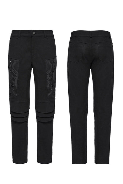Punk Pants for Men with 3D Armor Patch and Stitching