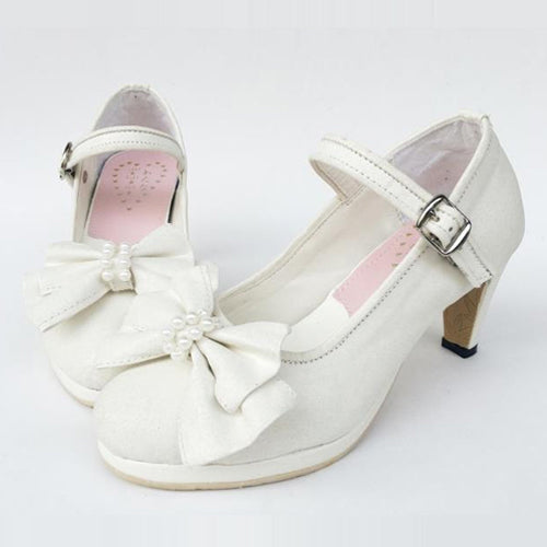 Ivory Pearl Bow Heels Classic Maid Shoes