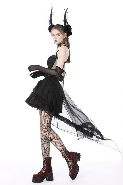 Layered Swallowtail Gothic Wedding Dress with Lace-Up - NoirEdge