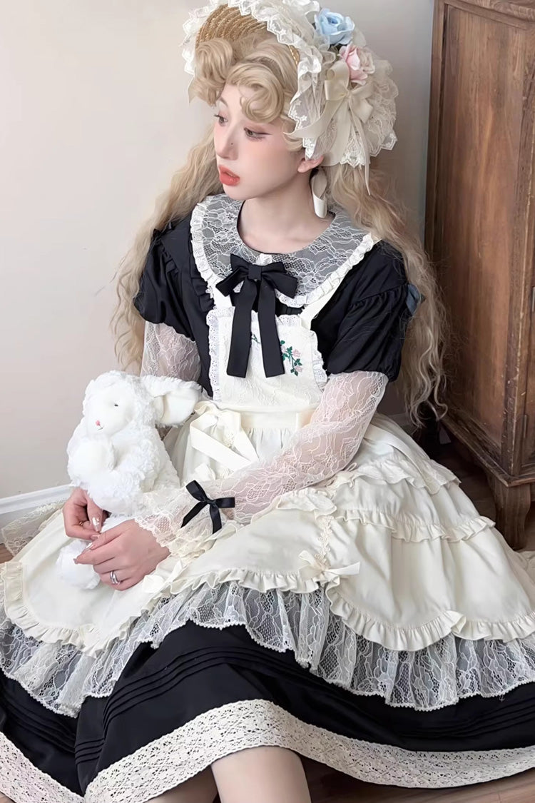 Lapel Collar Embroidered Bowknot Lace Sweet Dress