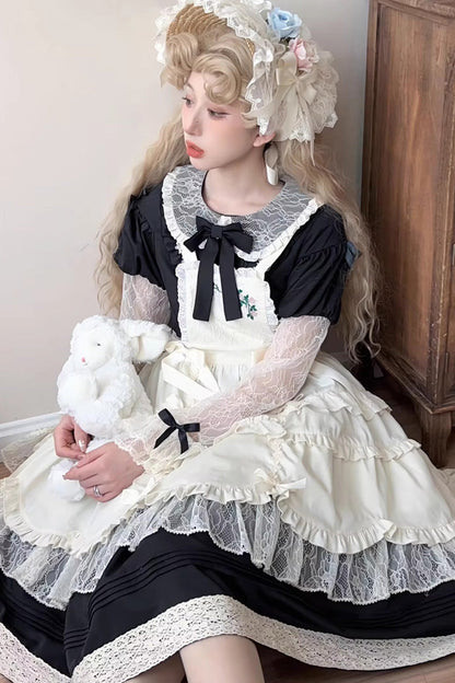 Lapel Collar Embroidered Bowknot Lace Sweet Dress