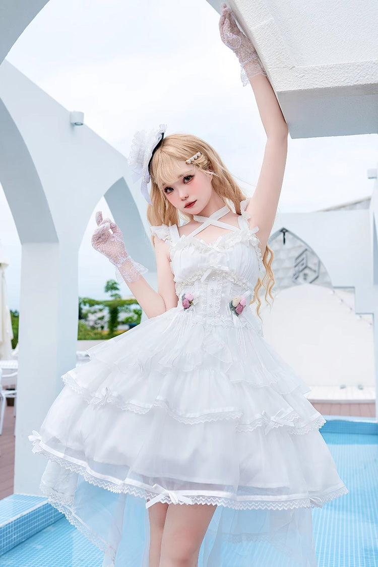 White Sleeveless Multi-Layer Hanayome Sweet Lolita JSK Dress