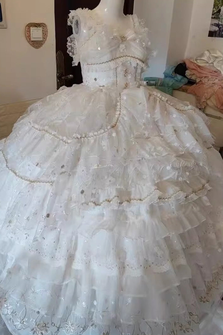 White Dreamy Waltz Sleeveless Layered Ruffle Chiffon Gothic JSK
