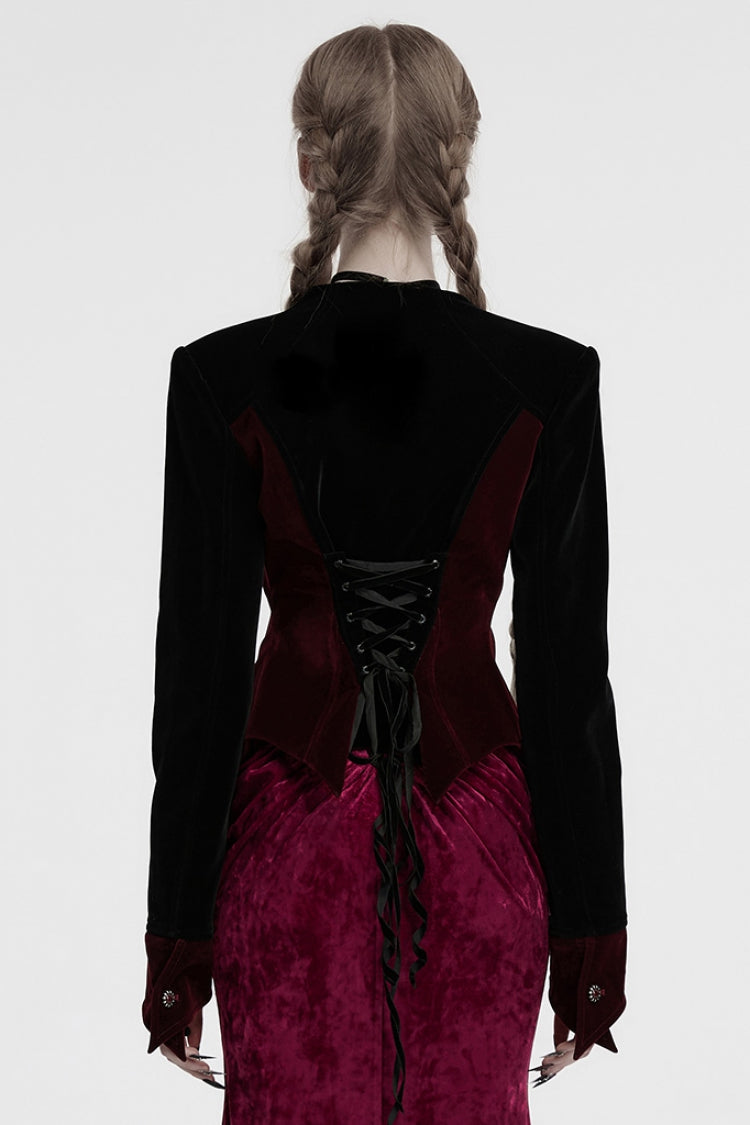 Floral Embroidery Lace-Up Gothic Jacket for Women