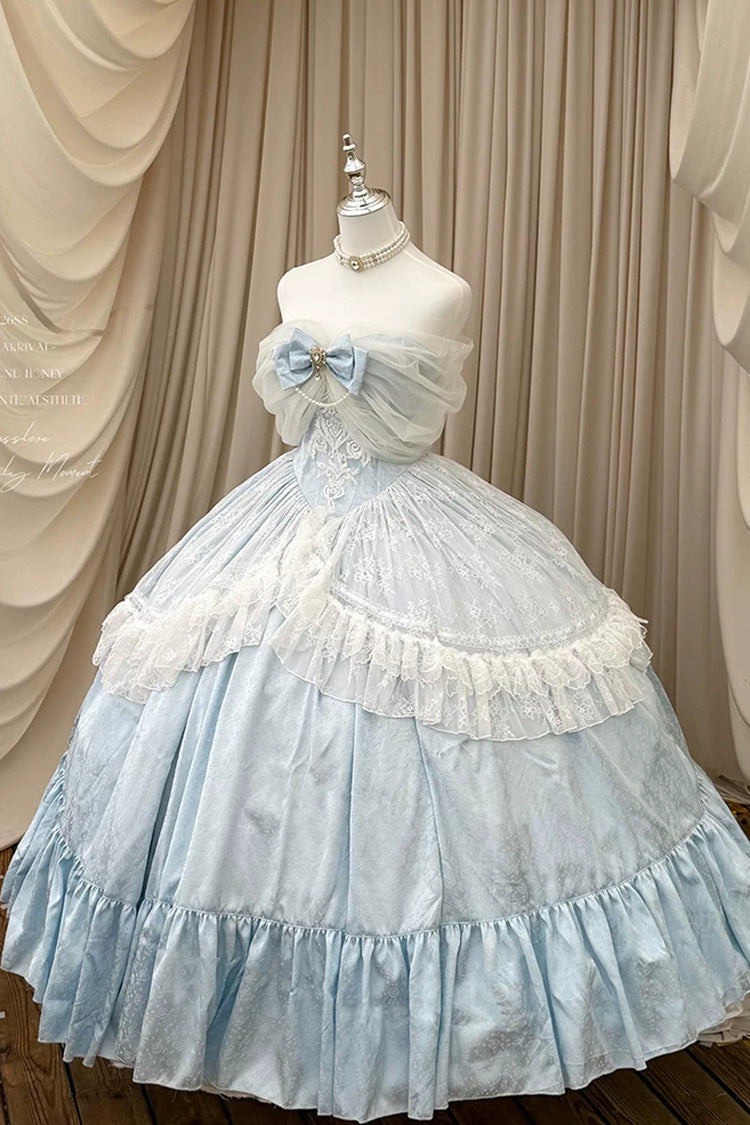 Sleeveless Pearl-Trimmed Hanayome Dress with Ruffles and Bow