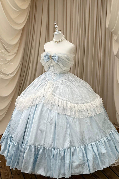 Sleeveless Pearl-Trimmed Hanayome Dress with Ruffles and Bow