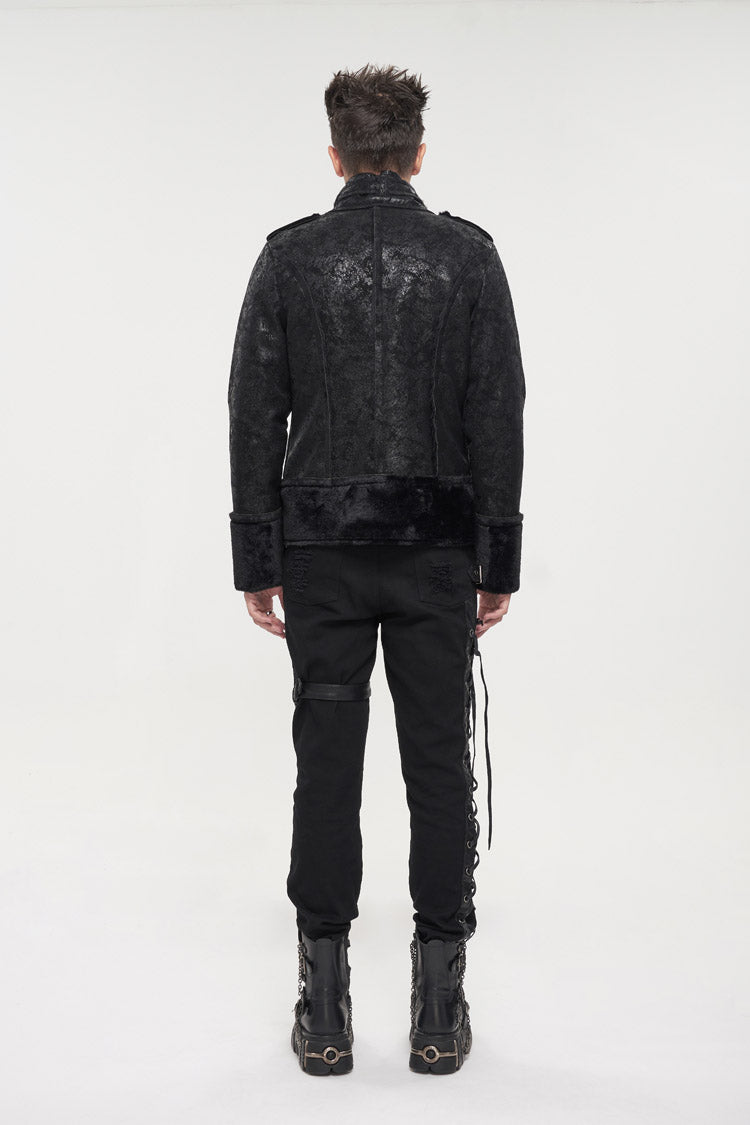 Punk Men's Coat in Retro Suede with Short Plush and Five-Pointed Star Decoration
