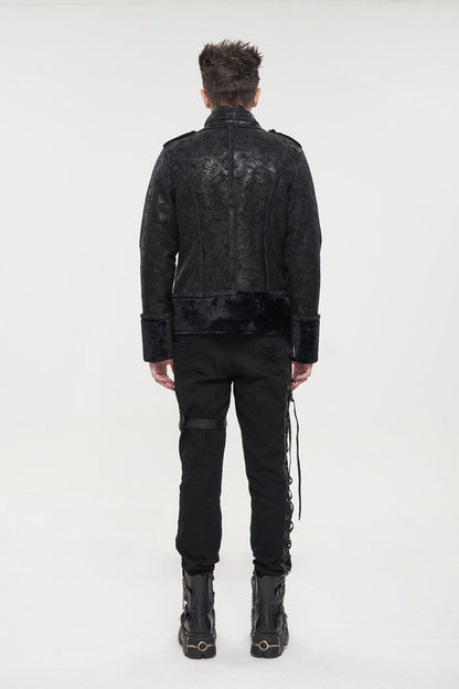 Punk Men's Coat in Retro Suede with Short Plush and Five-Pointed Star Decoration