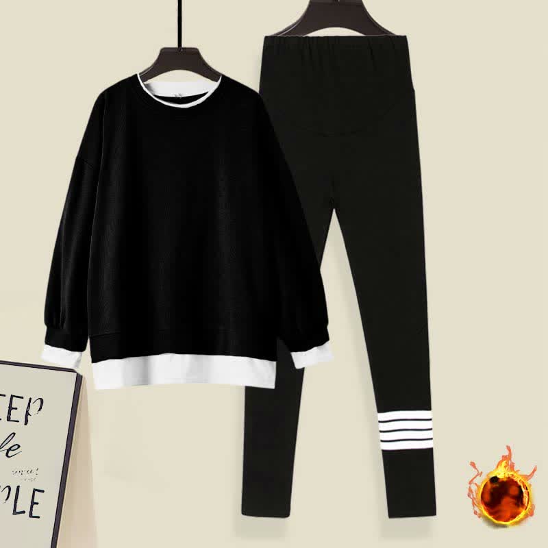 Lässiges Sweatshirt mit rundem Kragen, lässiges Leggings-Set