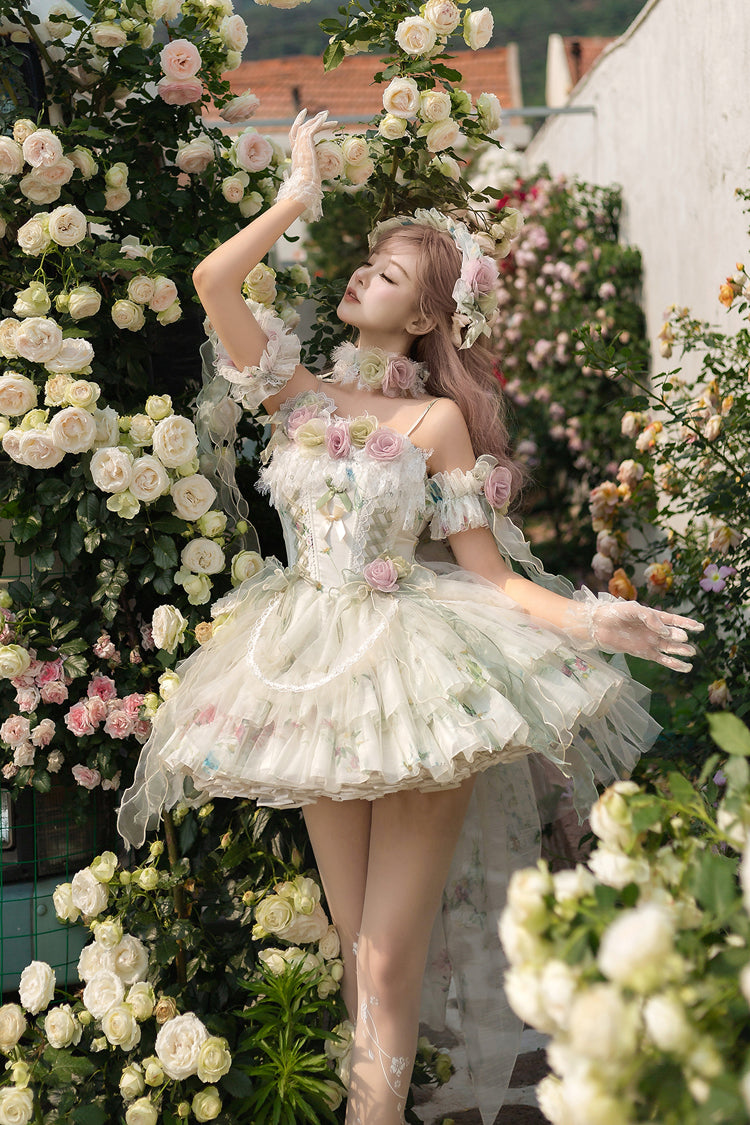 Emerald Layered Fishbone Lace-Up Lolita JSK - Spring Rose