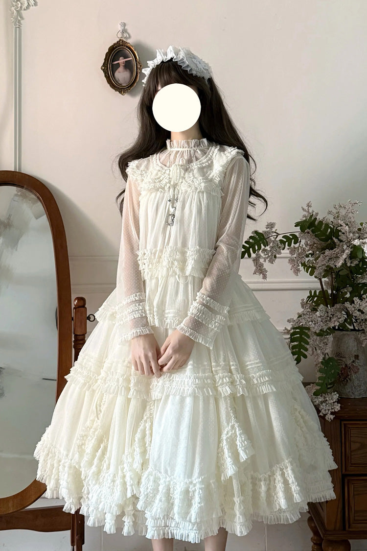 Sweet Stand Collar Long Sleeve Multi Layer Ruffle Color Block Lolita Tiered Dress 14 Colors