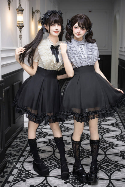 Puff-Sleeve Color-Blocked Faux Two-Piece Sweet Dress